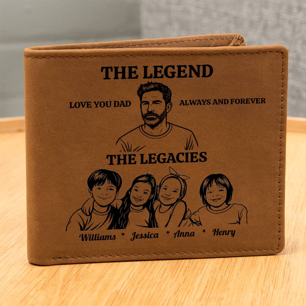 Personalized family Photo | The Legend | The Legacies |Dad's Leather Wallet