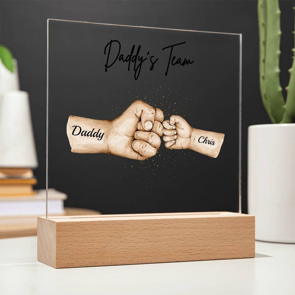 Daddy's Team Personalized Acrylic Plaque with LED Night Light ( 3 Different Skin Tone)