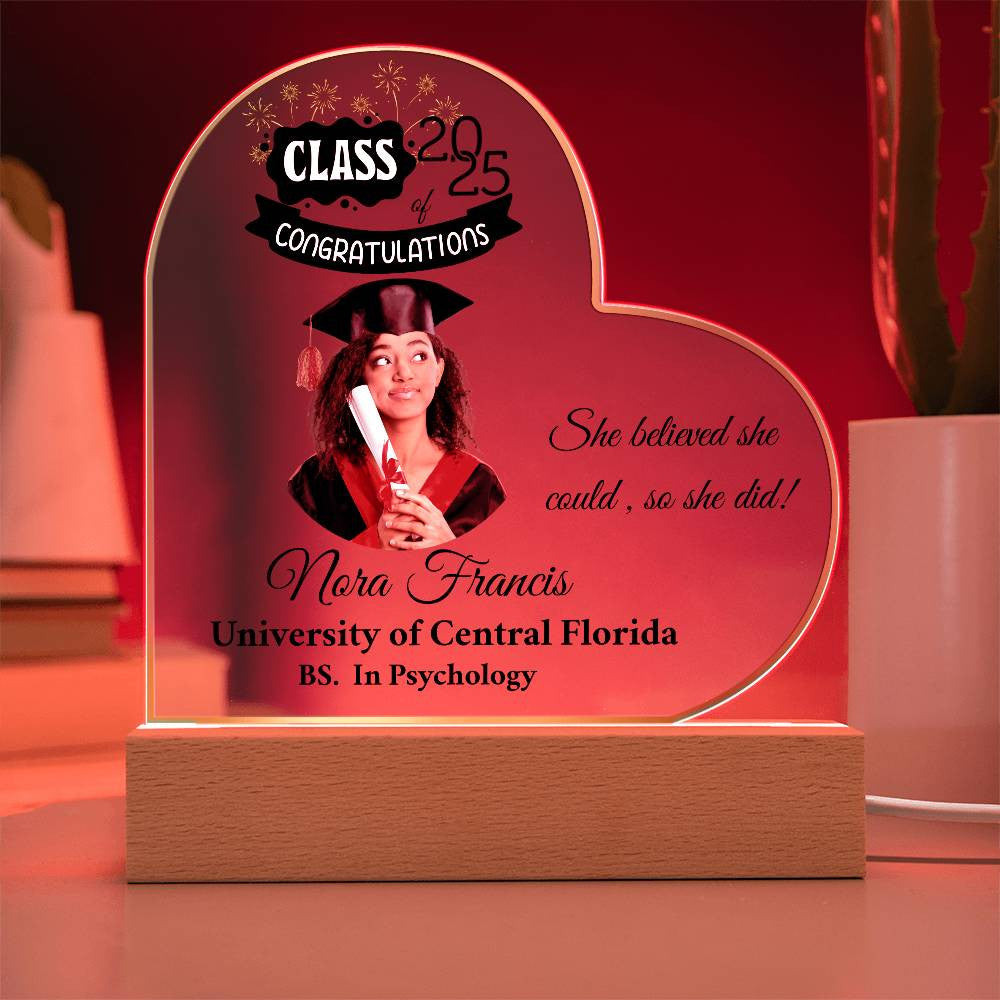 Personalized Photo and Names | Graduation |Class of 2025 | Acrylic Heart Plaque
