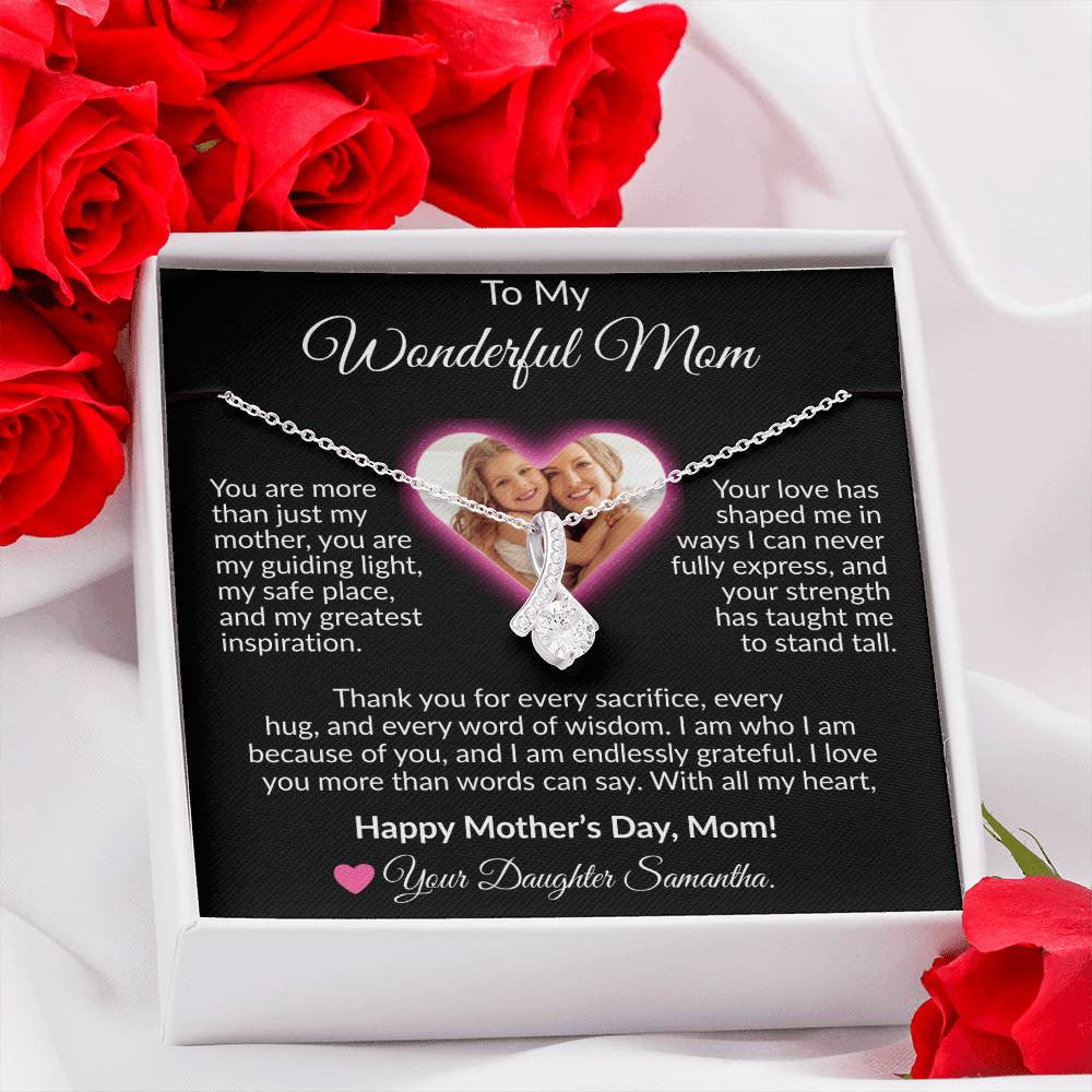 Personalized Photo and Name | To My Wonderful Mom | Alluring Beauty Necklace (Yellow & White Gold Variants)