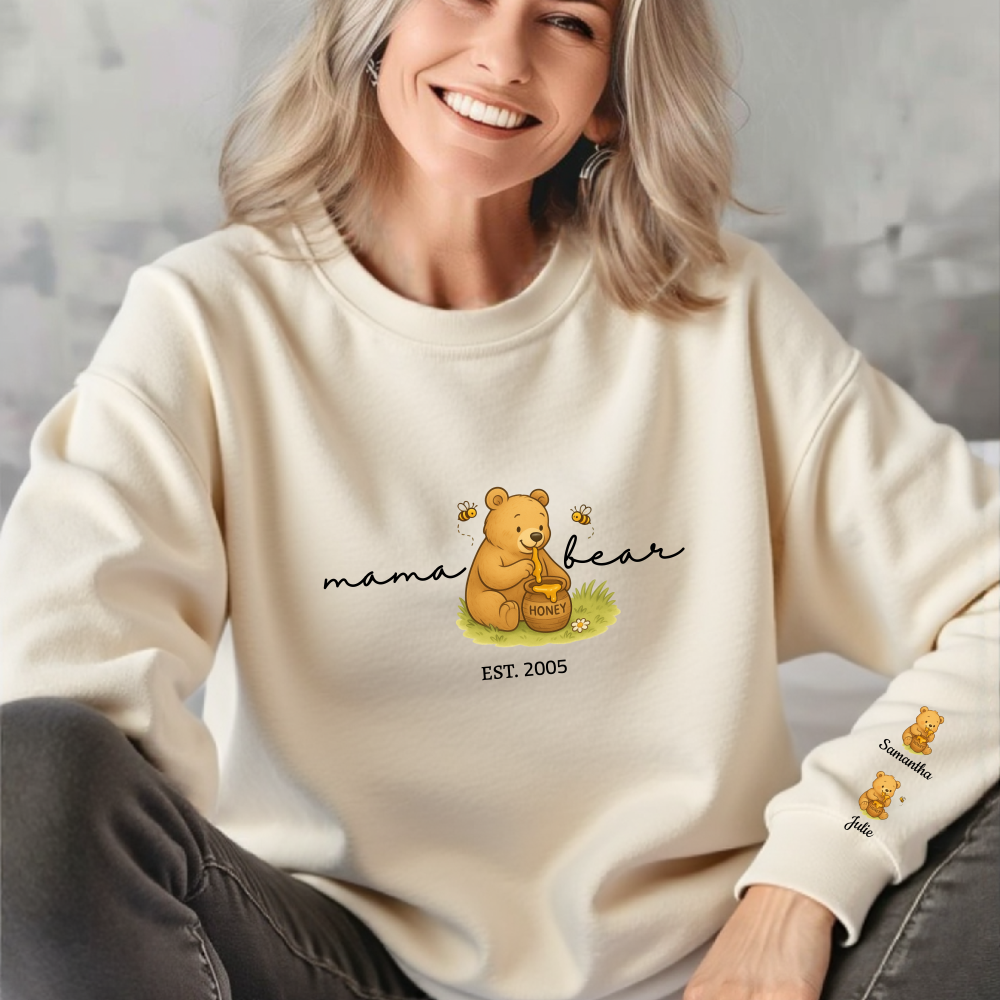 Custom Mama Bear |Sweatshirt | Personalized Est with Kids Name on Sleeve | Perfect for Mother's Day