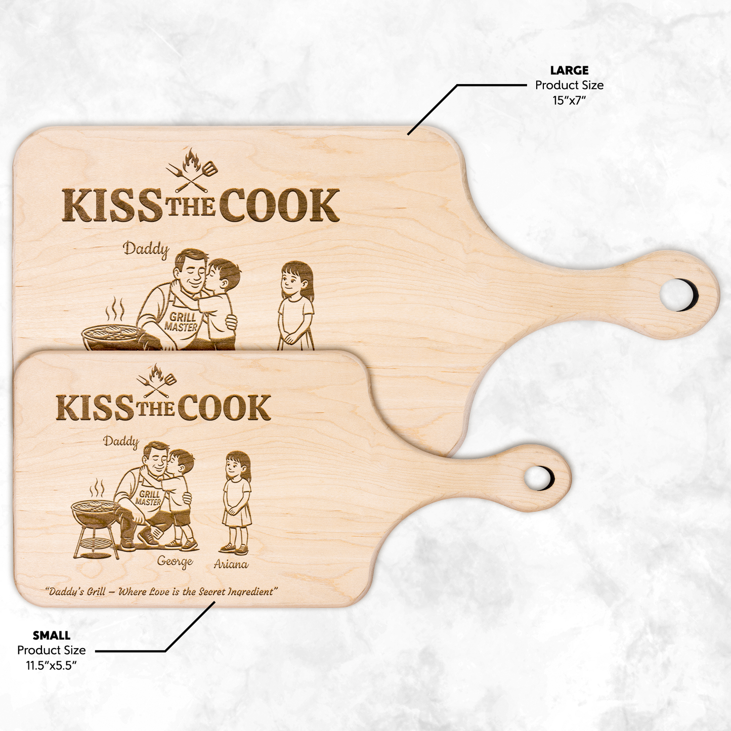 Kiss The Cook | Father's Day Gift | Hardwood Paddle Cutting Board