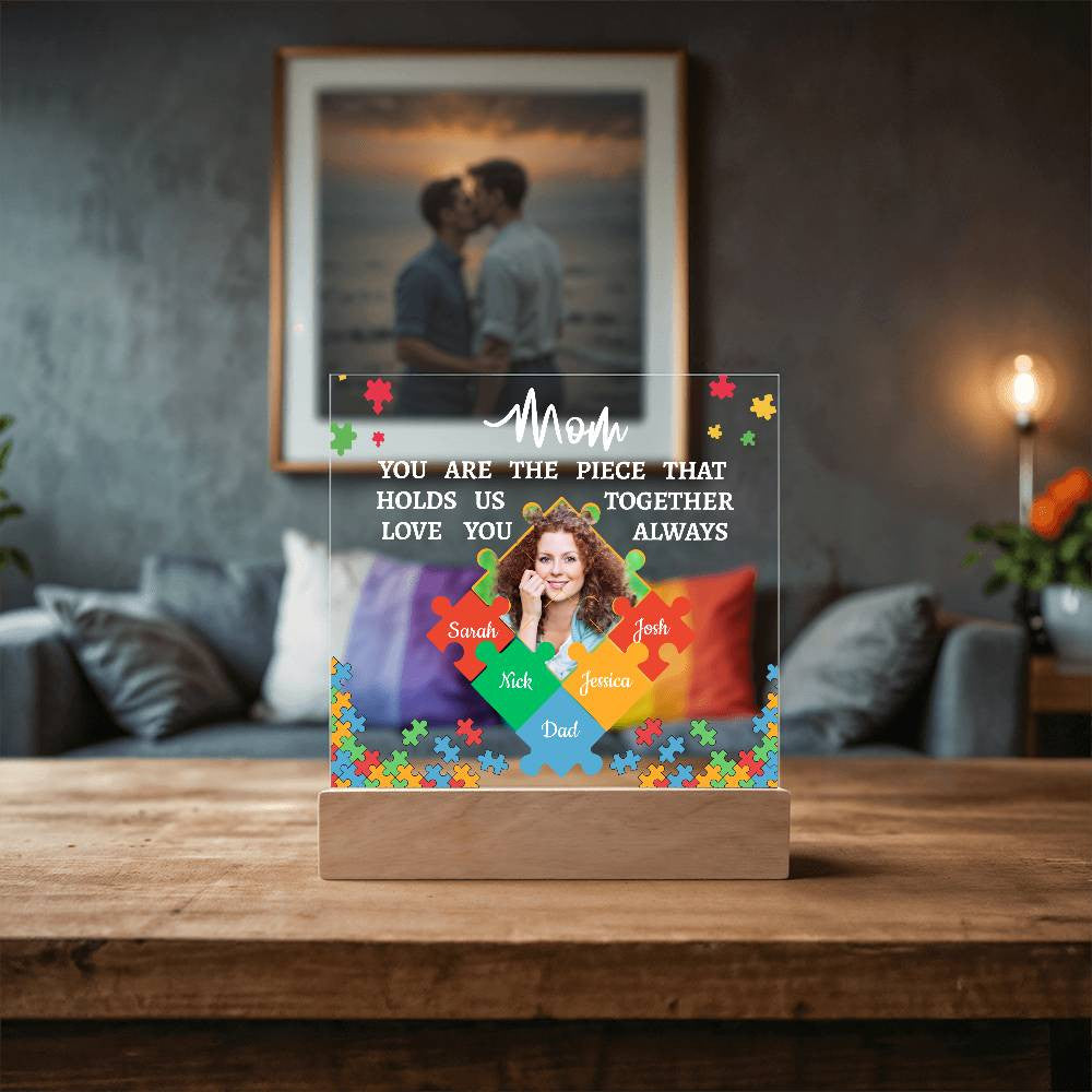 Personalized Name and Photo | Mom's Family Puzzle | Acrylic Square Plaque Night Light