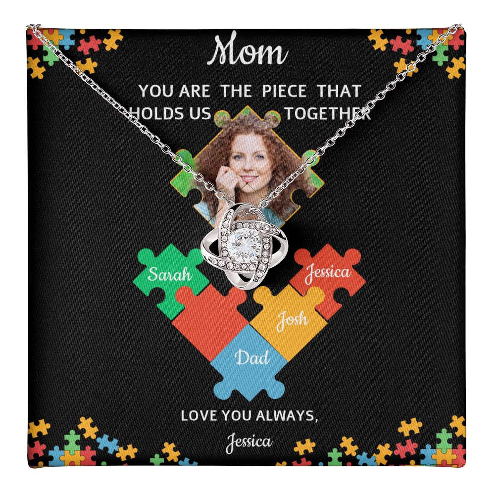 Personalized Name and Photo | Mom Puzzle Piece | Love Knot Necklace | 2 Style | with and without Signature
