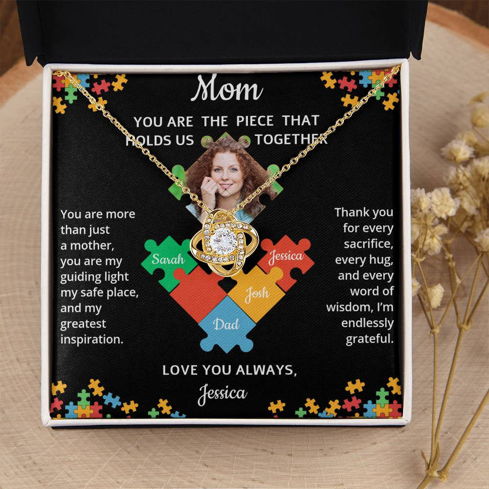 Personalized Name and Photo| Mom's Puzzle Piece | Love Knot Necklace