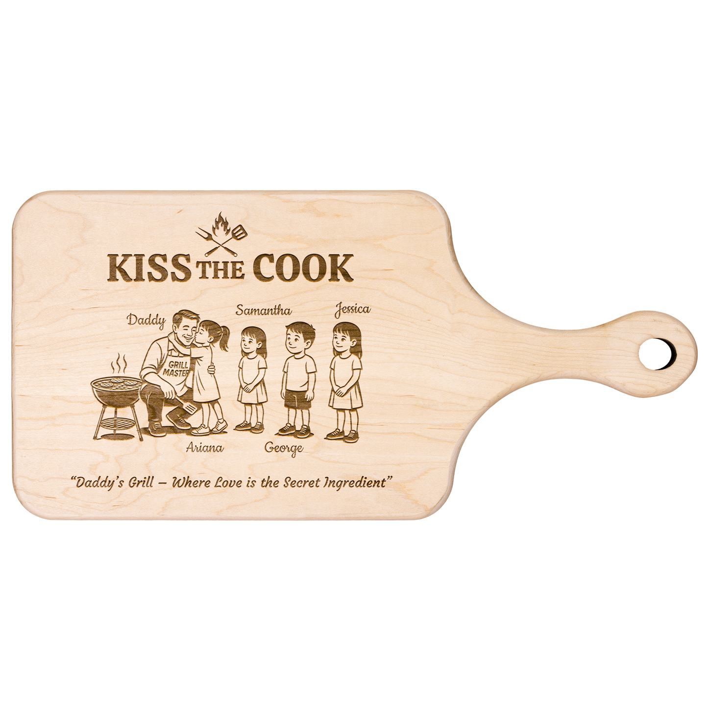 Kiss The Cook | Father's Day Gift | Hardwood Paddle Cutting Board