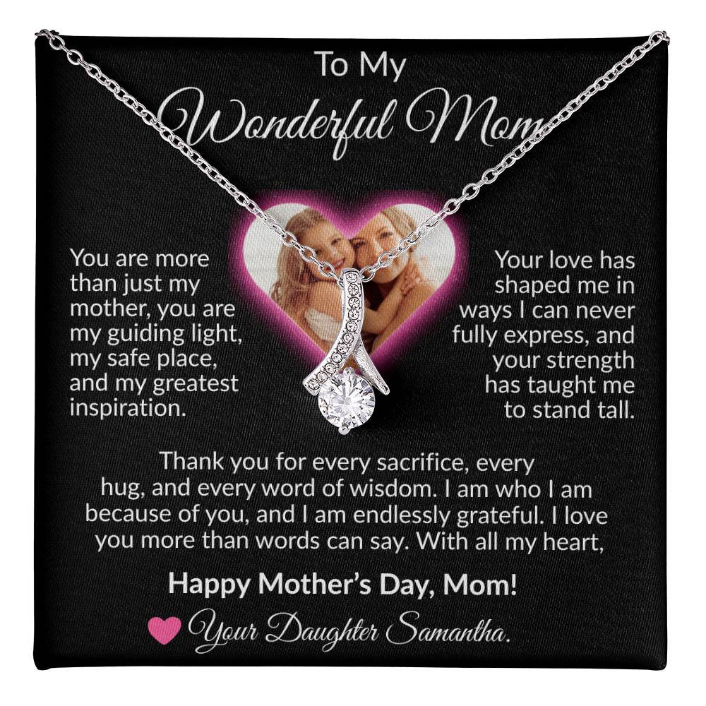 Personalized Photo and Name | To My Wonderful Mom | Alluring Beauty Necklace (Yellow & White Gold Variants)