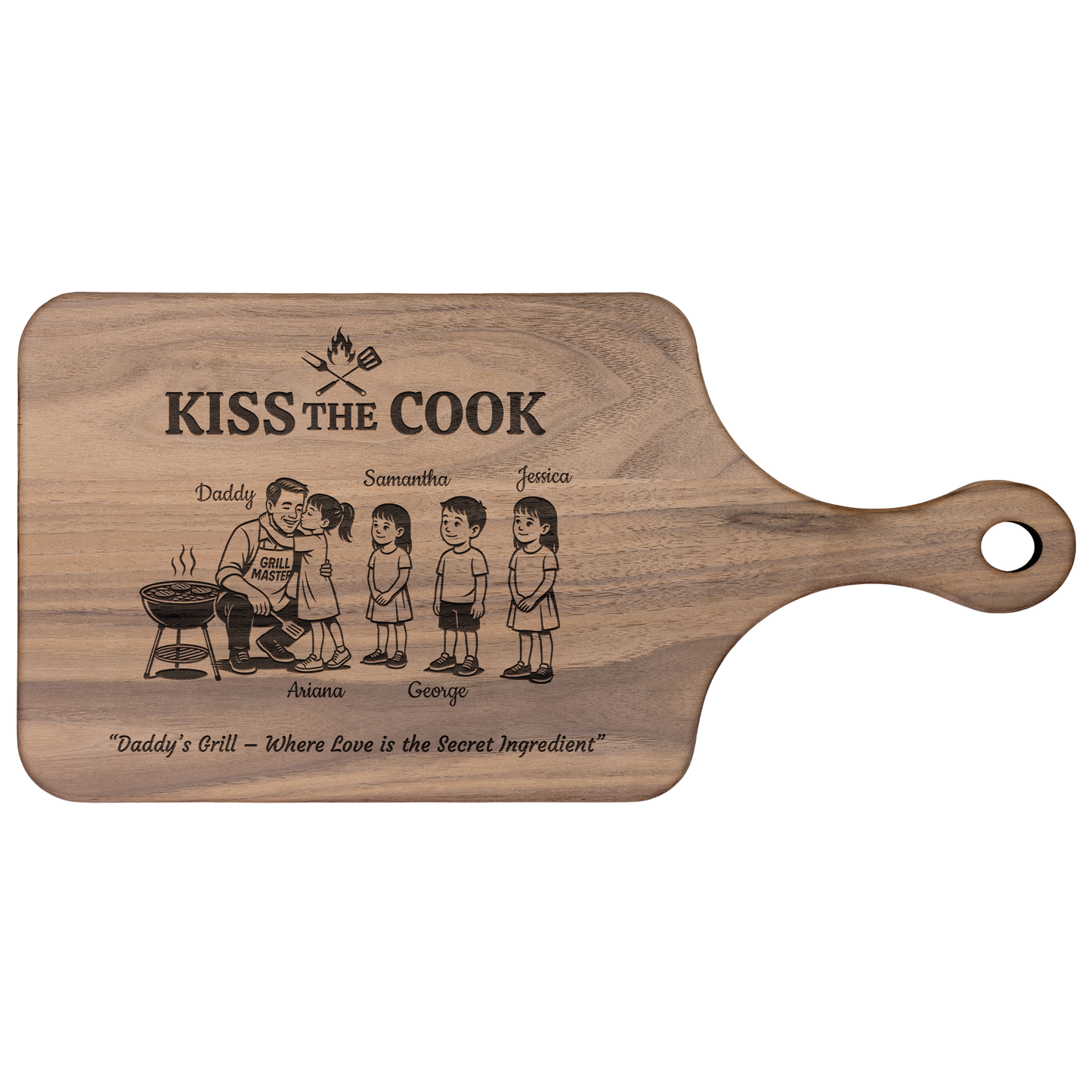 Kiss The Cook | Father's Day Gift | Hardwood Paddle Cutting Board