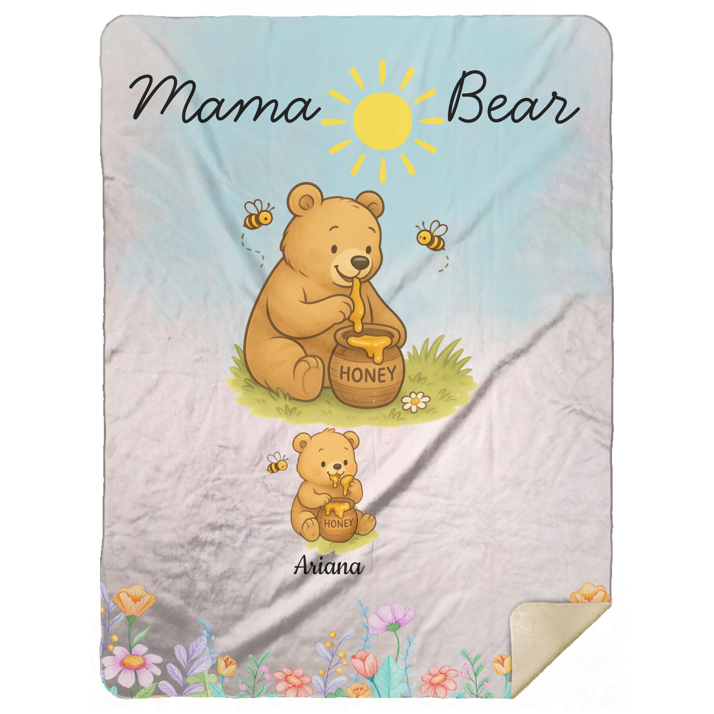 Personalized Mama Bear Sunny Meadow | Blanket | Up To 6 Child's Name | Great for Mother's Day, Birthday, Anniversary