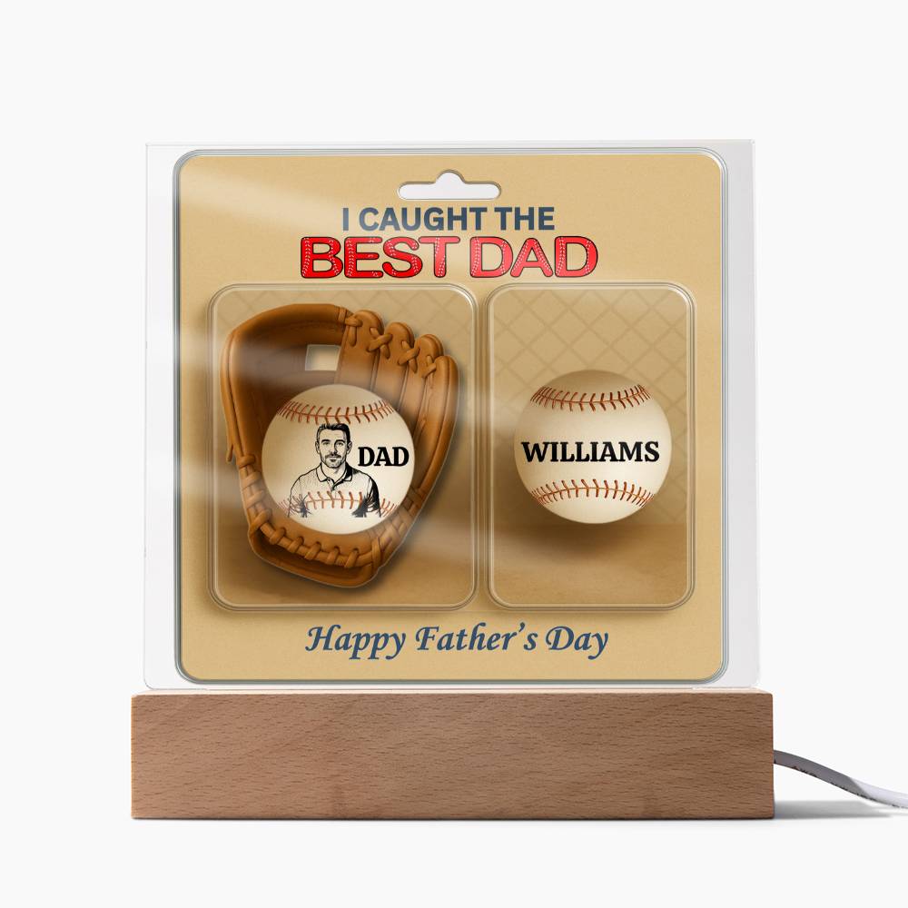 We Caught The Best Dad |Baseball Gloves Action Figure | Personalized Dad's Photo and Names | Acrylic Square Plaque