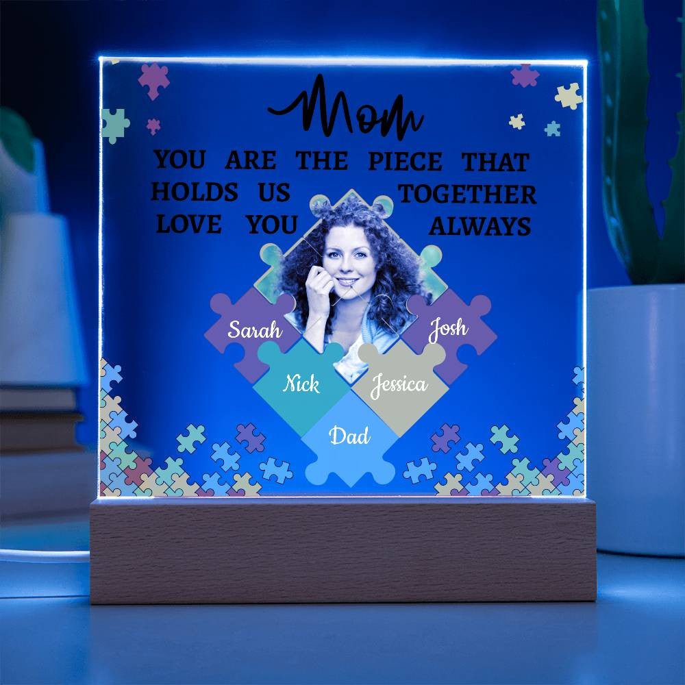 Personalized Name and Photo | Mom's Family Puzzle | Acrylic Square Plaque Night Light