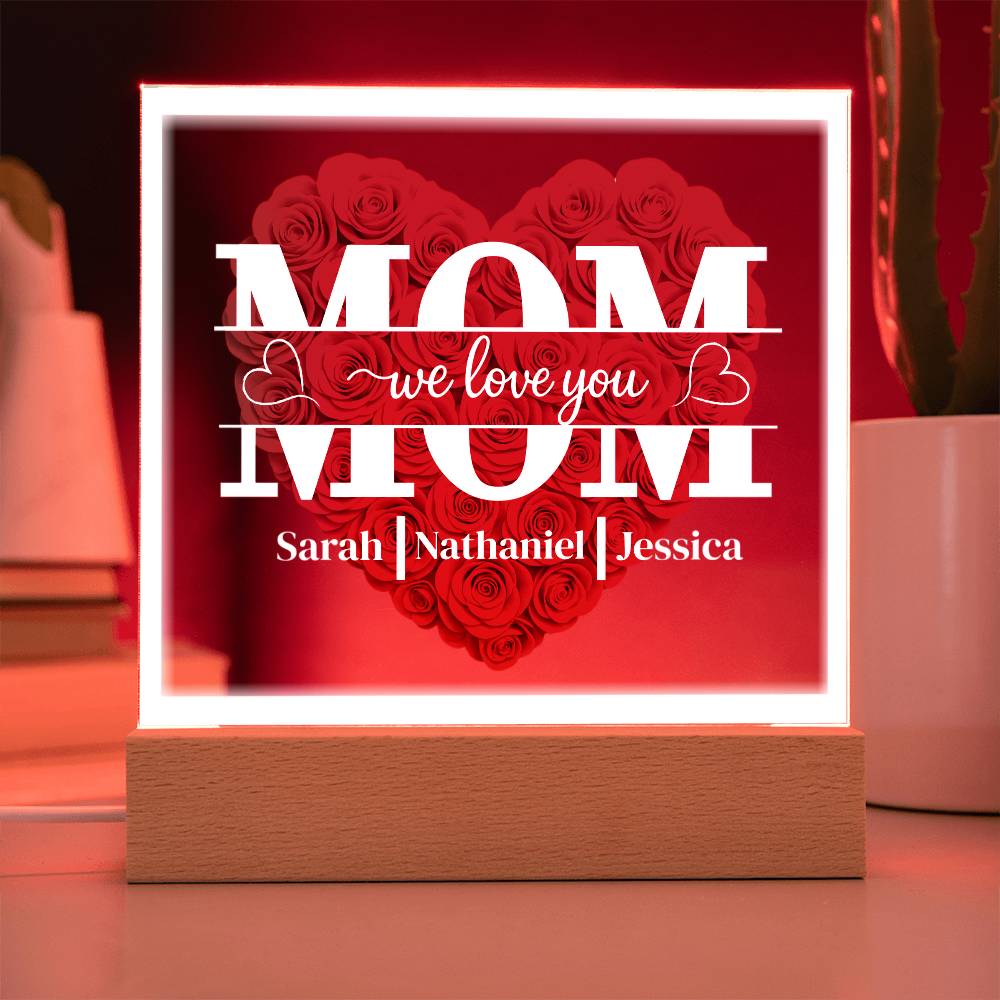 Mom | Personalized Heart Shape Rose | Acrylic Square Plaque