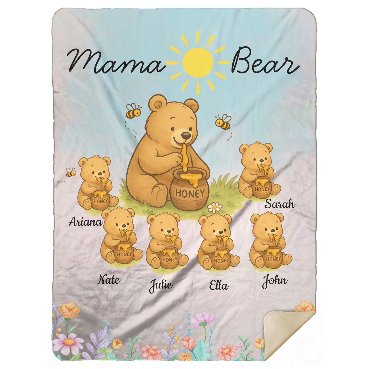 Personalized Mama Bear Sunny Meadow | Blanket | Up To 6 Child's Name | Great for Mother's Day, Birthday, Anniversary
