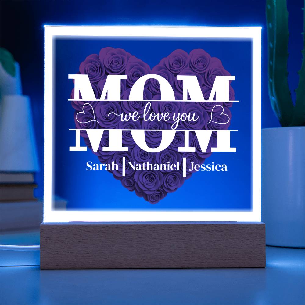 Mom | Personalized Heart Shape Rose | Acrylic Square Plaque