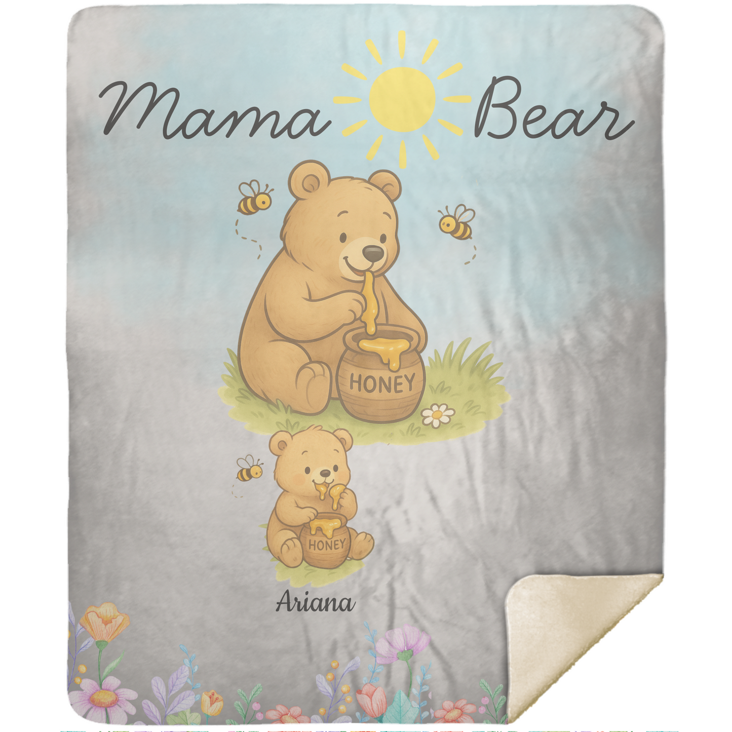 Personalized Mama Bear Sunny Meadow | Blanket | Up To 6 Child's Name | Great for Mother's Day, Birthday, Anniversary