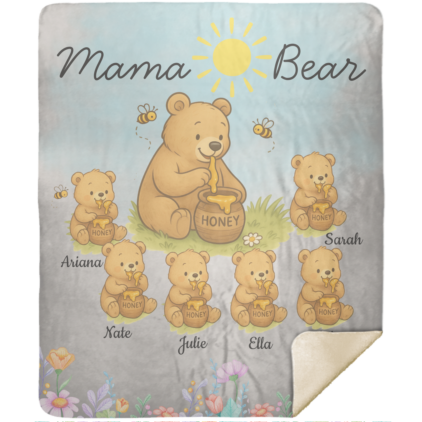 Personalized Mama Bear Sunny Meadow | Blanket | Up To 6 Child's Name | Great for Mother's Day, Birthday, Anniversary