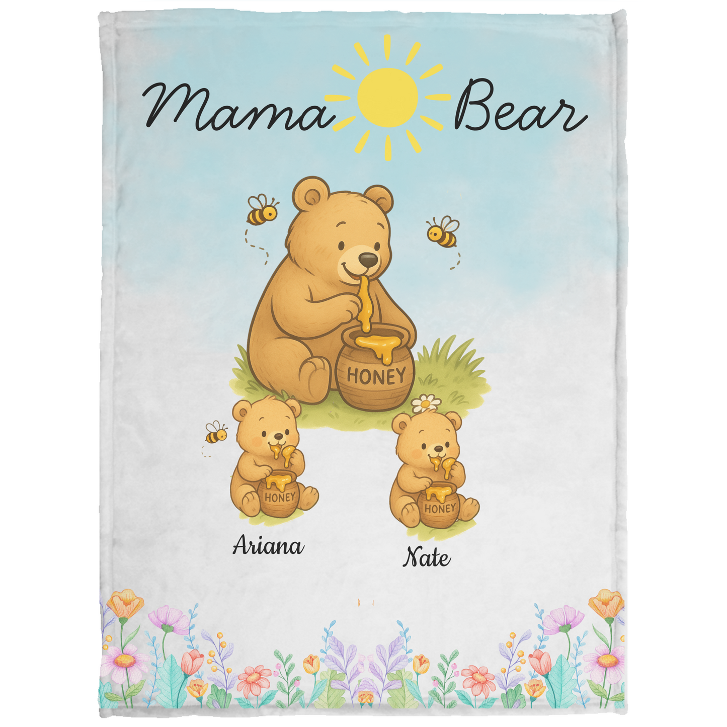 Personalized Mama Bear Sunny Meadow | Blanket | Up To 6 Child's Name | Great for Mother's Day, Birthday, Anniversary