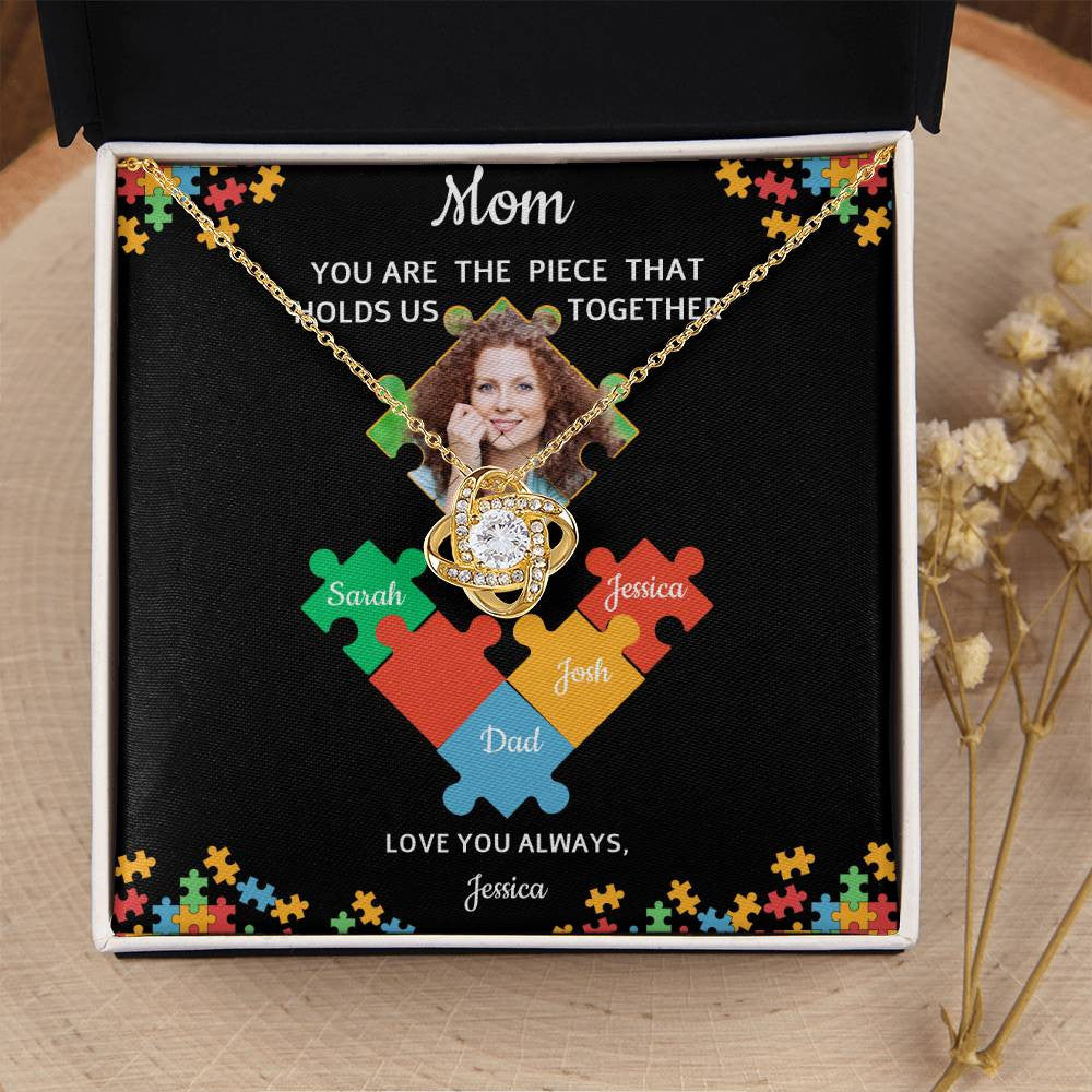 Personalized Name and Photo | Mom Puzzle Piece | Love Knot Necklace | 2 Style | with and without Signature
