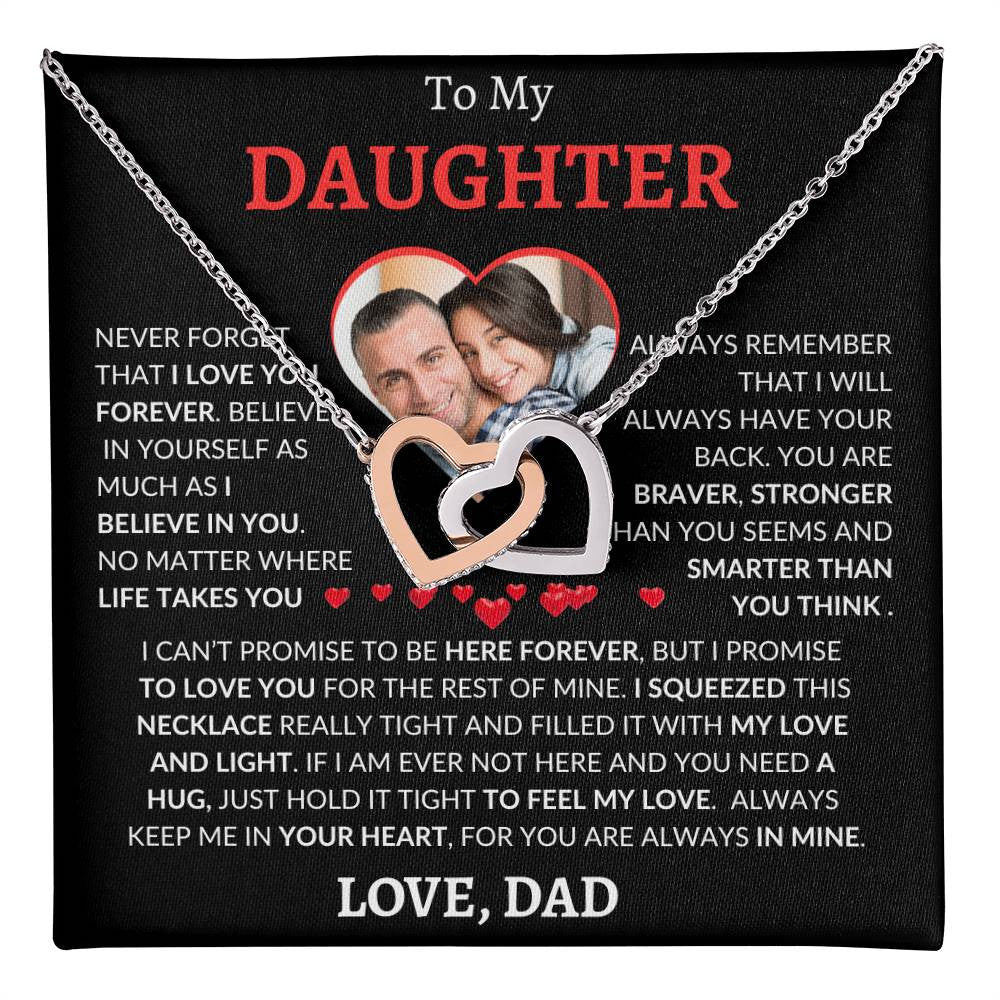 Personalized Photo and Name | To My Daughter | Interlocking Hearts Necklace (Yellow & White Gold Variants)