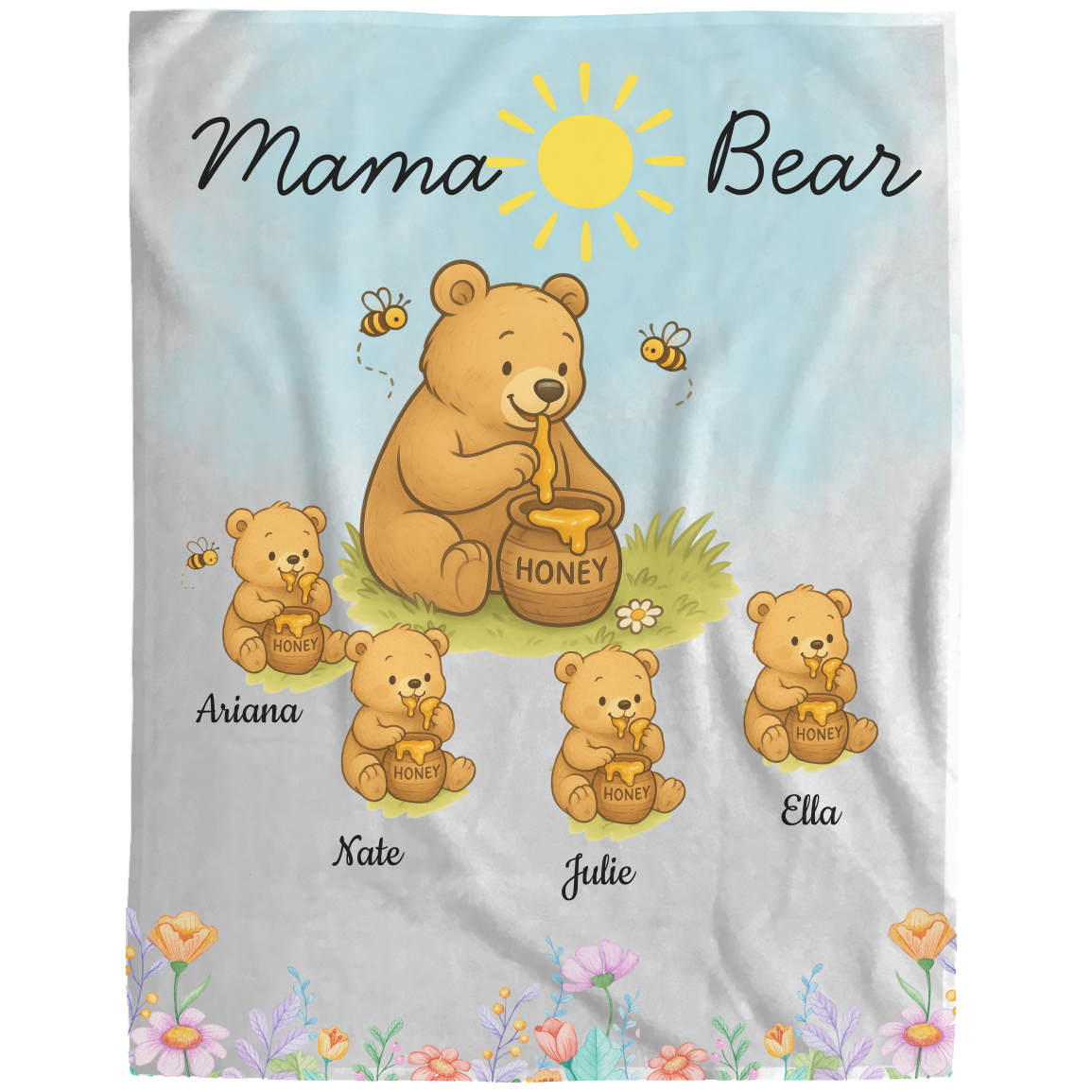 Personalized Mama Bear Sunny Meadow | Blanket | Up To 6 Child's Name | Great for Mother's Day, Birthday, Anniversary