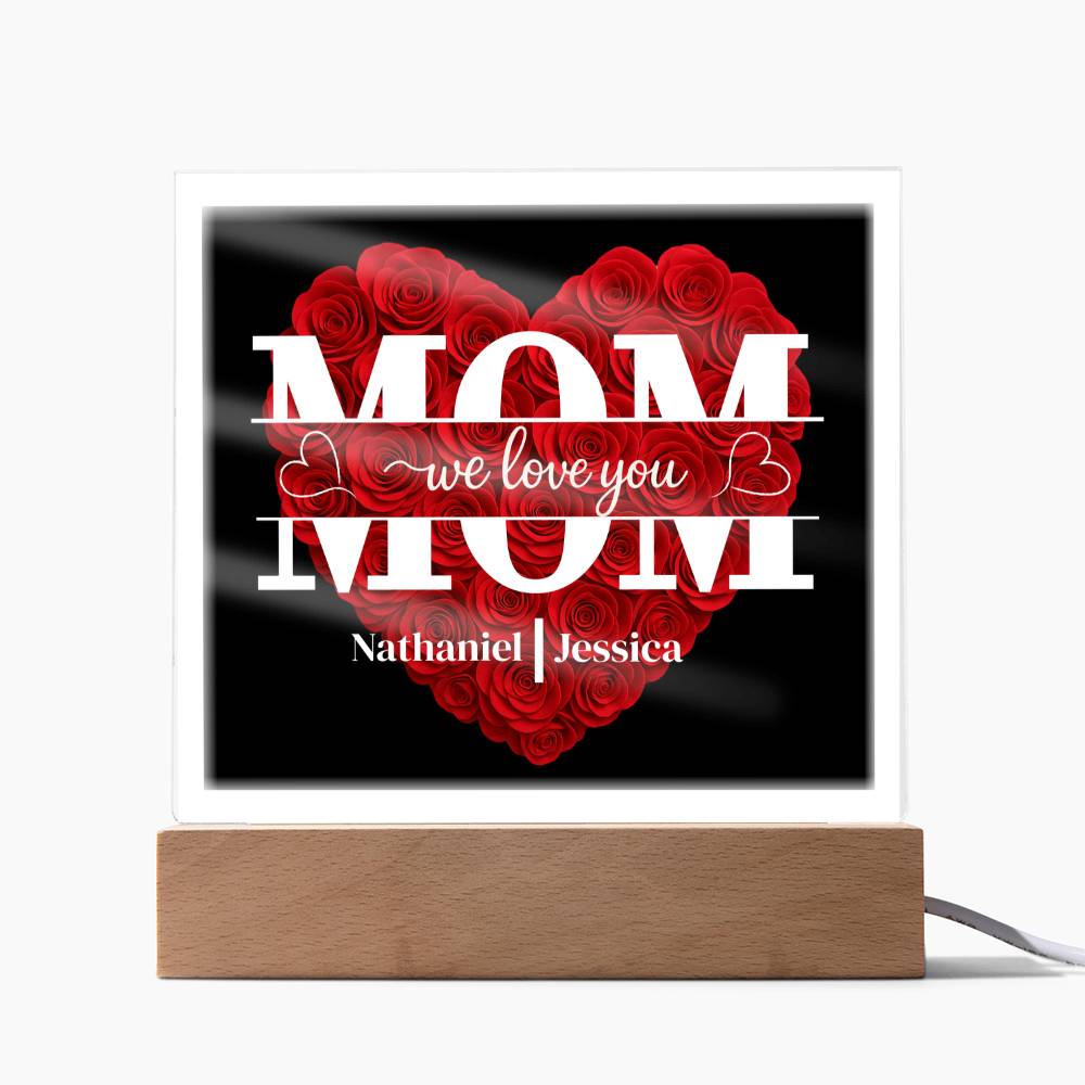 Mom | Personalized Heart Shape Rose | Acrylic Square Plaque