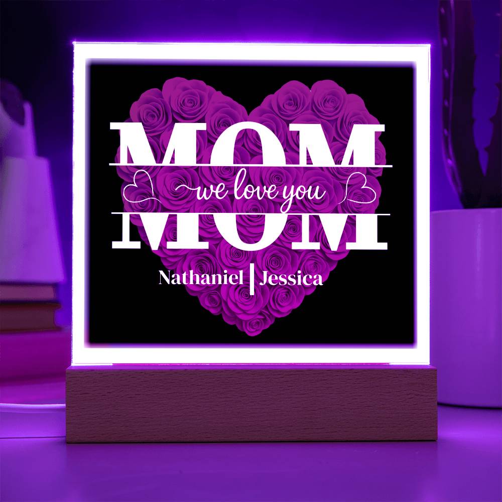 Mom | Personalized Heart Shape Rose | Acrylic Square Plaque