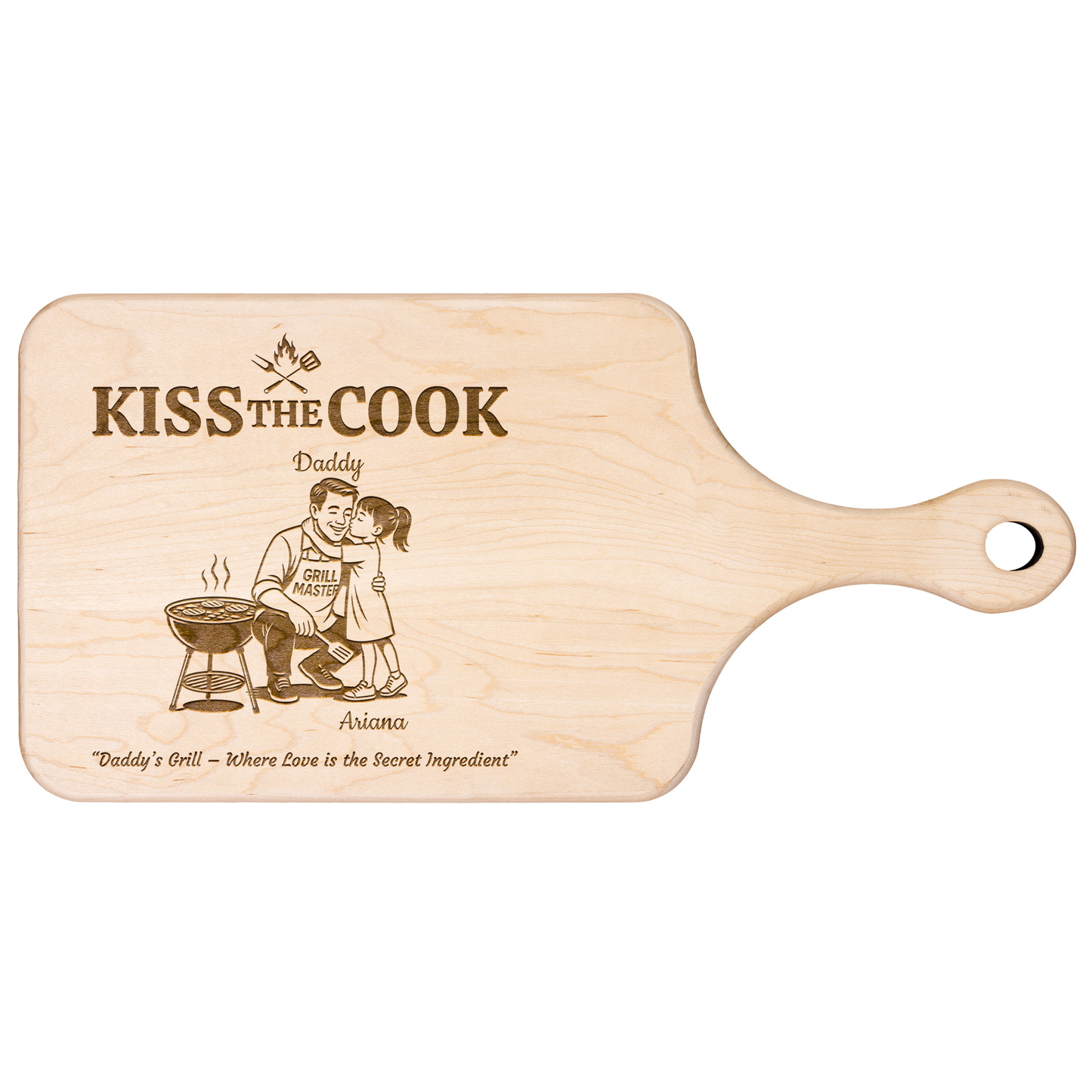 Kiss The Cook | Father's Day Gift | Hardwood Paddle Cutting Board