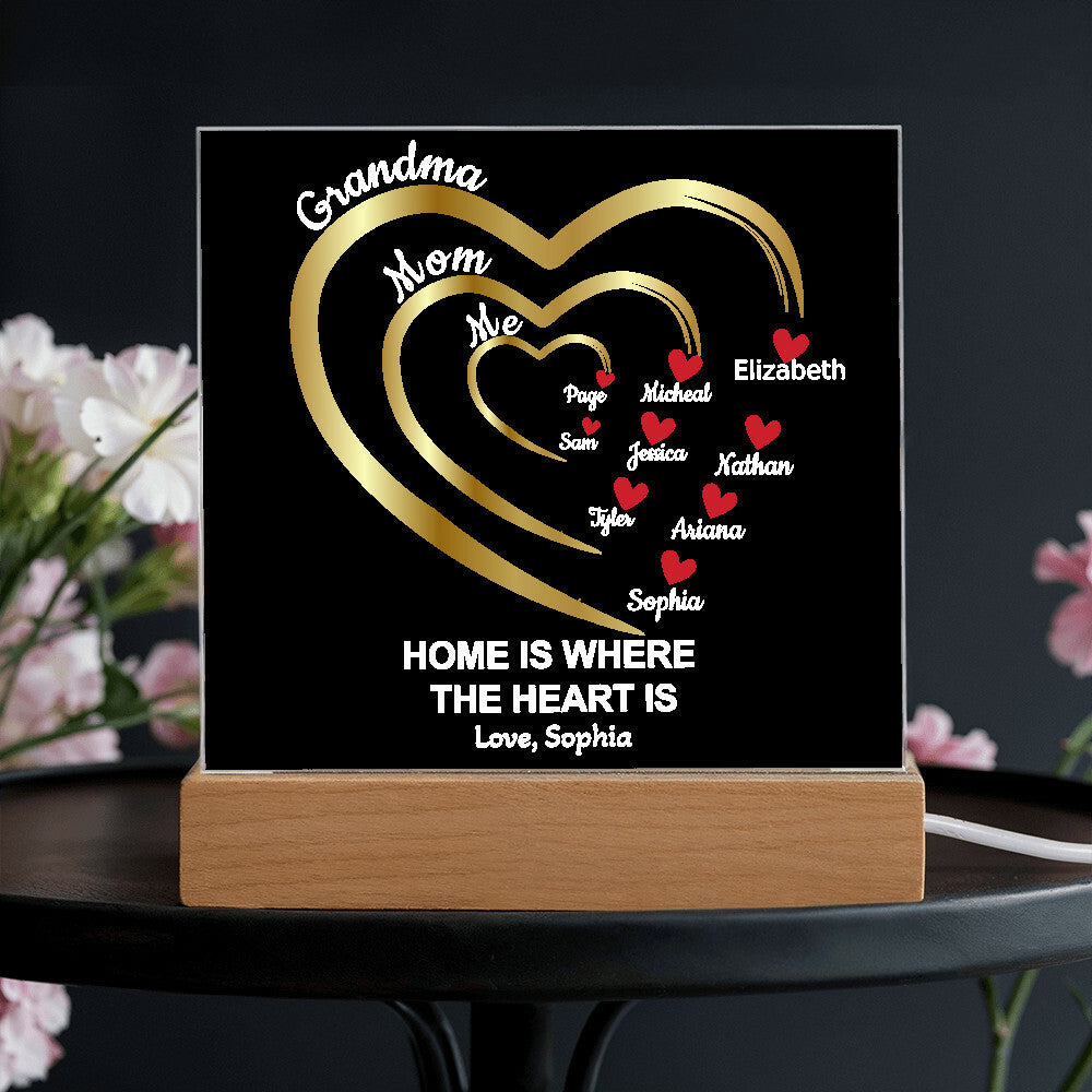 Mom-Grandma Generation Hearts | Personalized Names | Acrylic Square Plaque