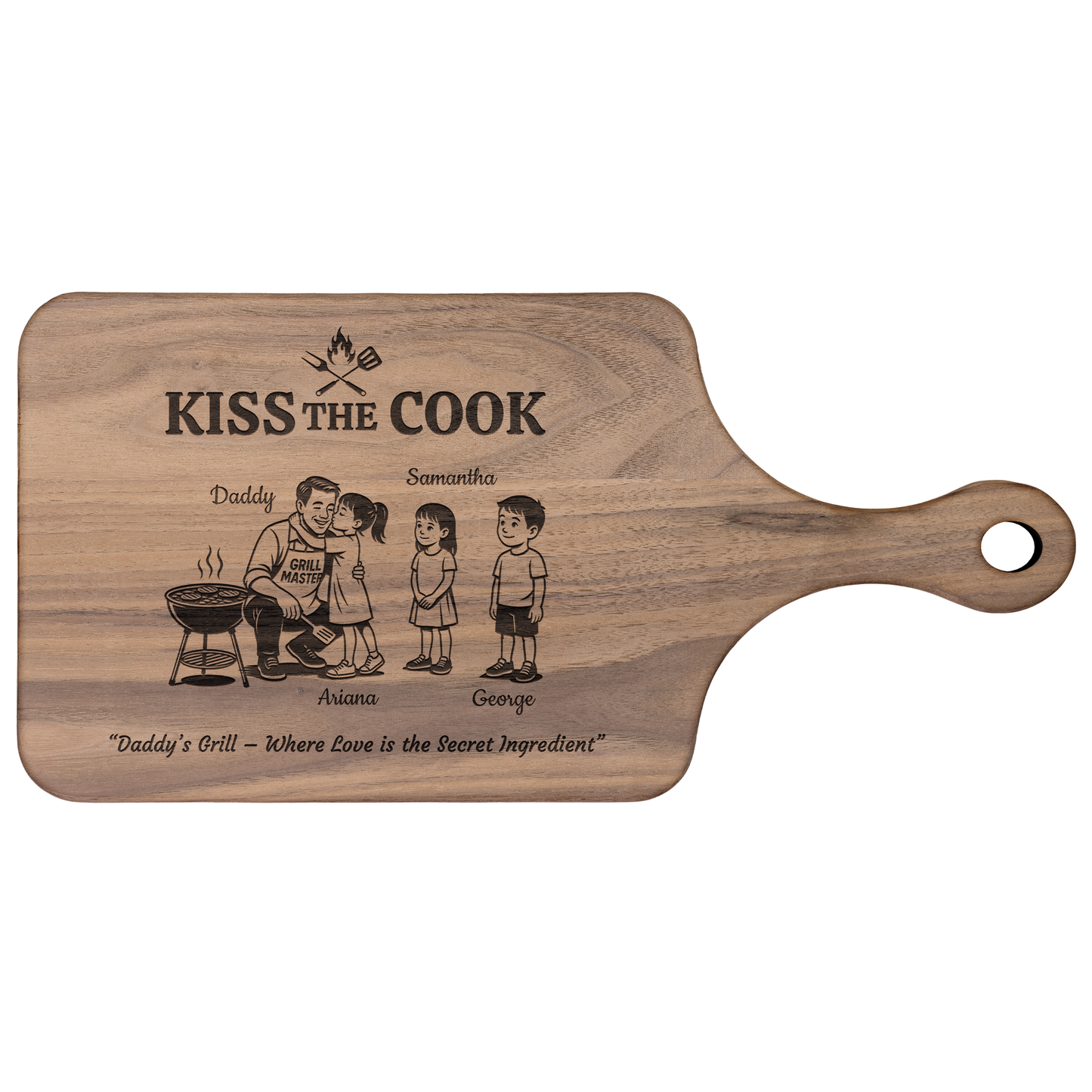 Kiss The Cook | Father's Day Gift | Hardwood Paddle Cutting Board