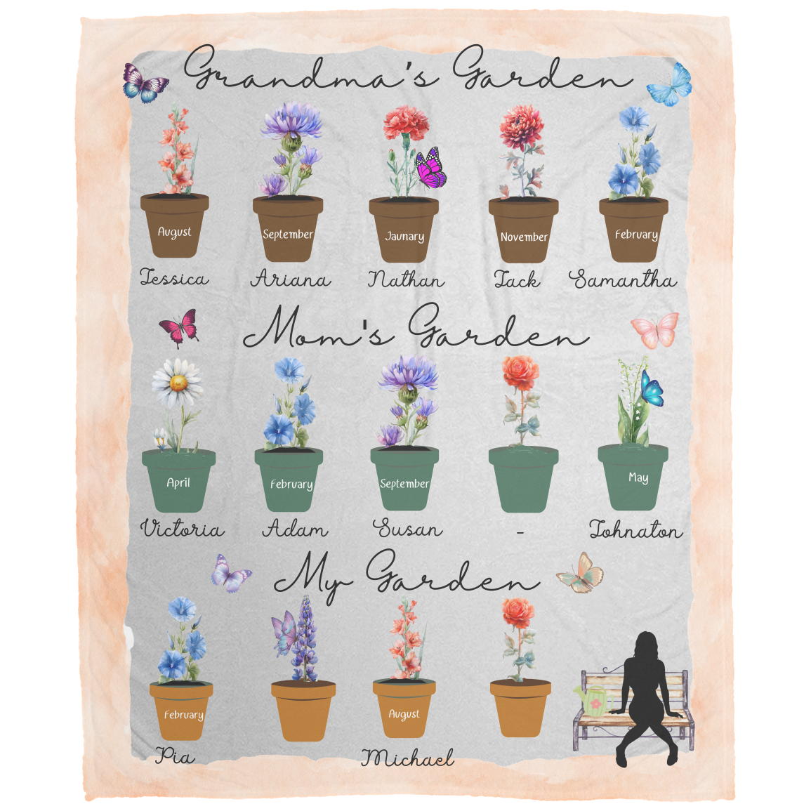 3 Generation Birth Flowers Garden | Blanket