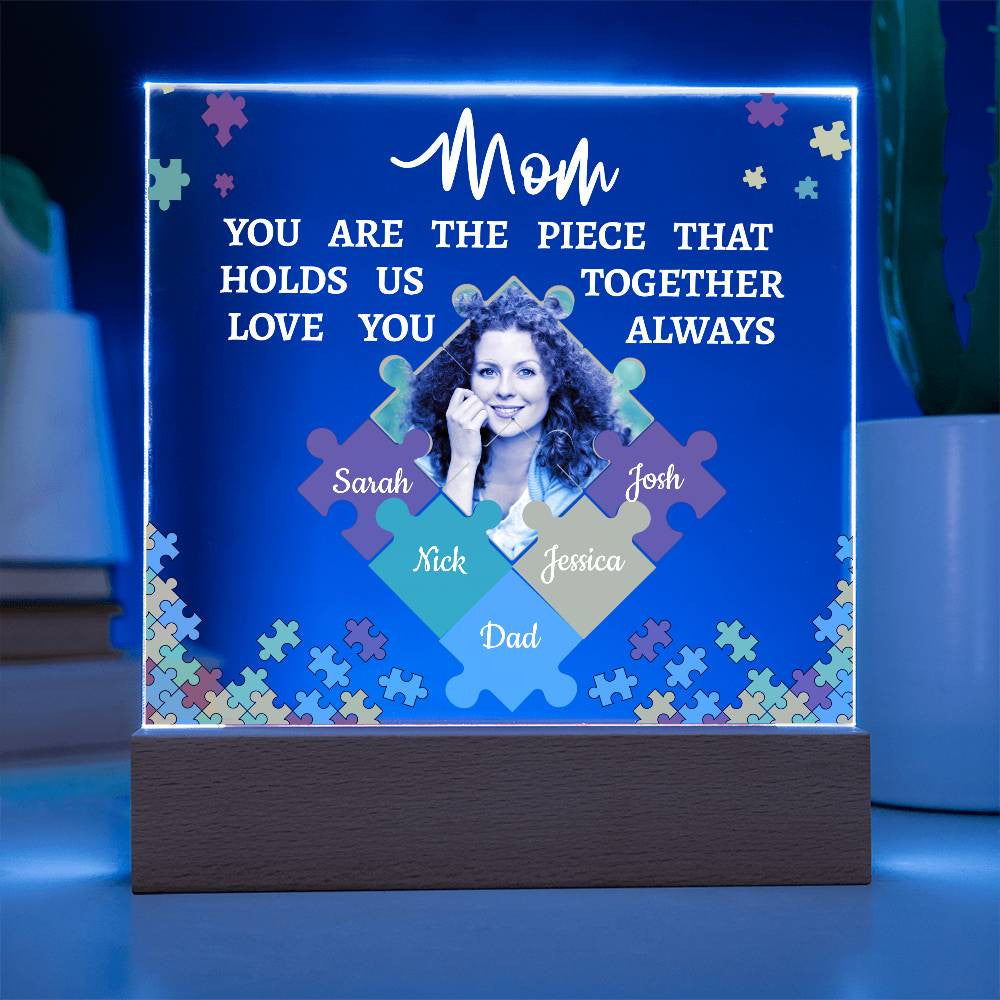 Personalized Name and Photo | Mom's Family Puzzle | Acrylic Square Plaque Night Light