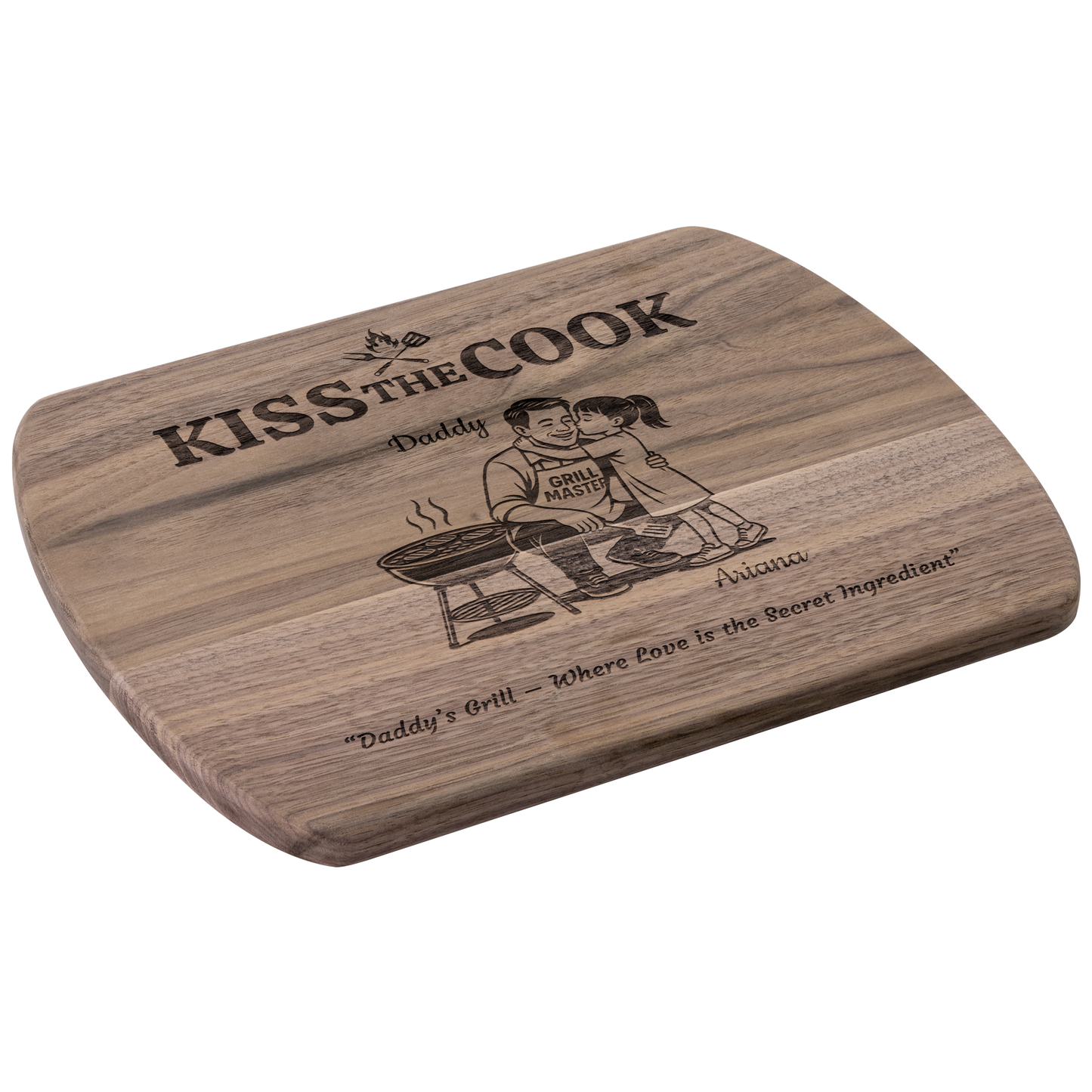 Kiss The Cook | Personalized Kids and Names | Hardwood Oval Cutting Board