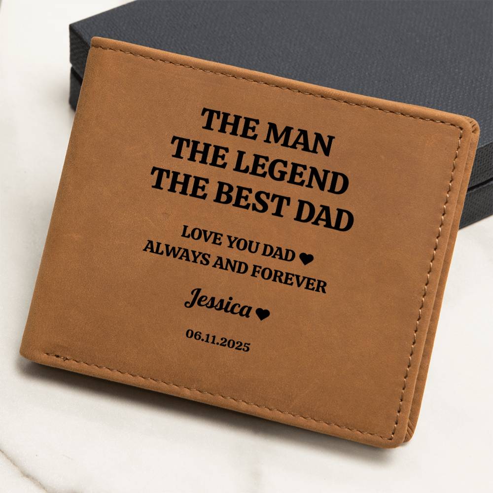 The Man, The Legend, The Best Dad | Personalized Kids Names | Leather Wallet | Great Father's Day Gift