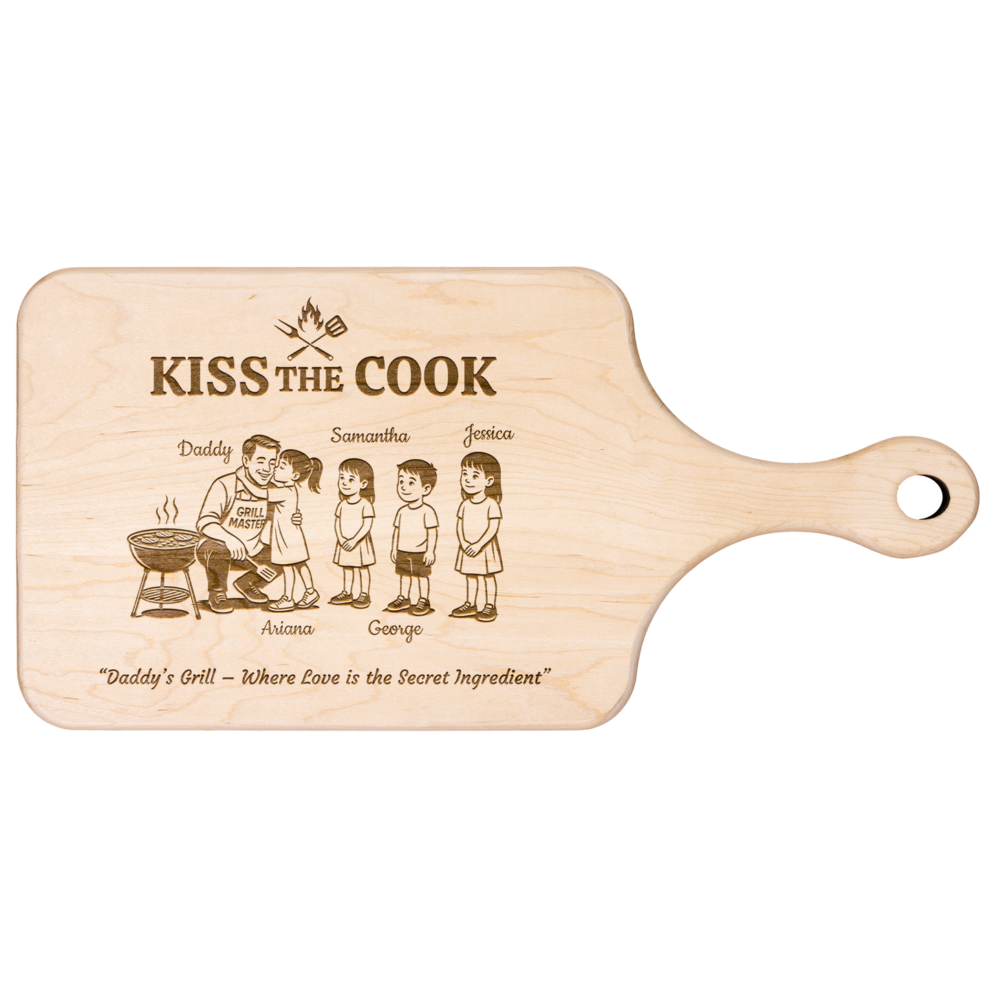 Kiss The Cook | Father's Day Gift | Hardwood Paddle Cutting Board