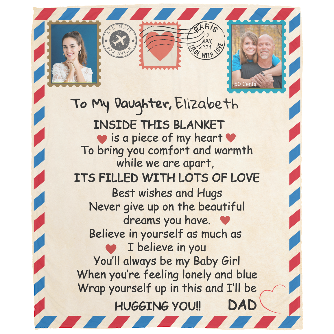 Personalized Photo Stamp | To My Daughter | Blanket