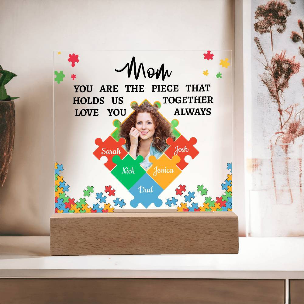 Personalized Name and Photo | Mom's Family Puzzle | Acrylic Square Plaque Night Light