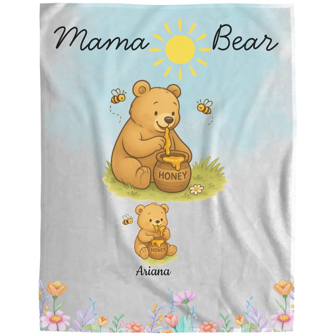 Personalized Mama Bear Sunny Meadow | Blanket | Up To 6 Child's Name | Great for Mother's Day, Birthday, Anniversary