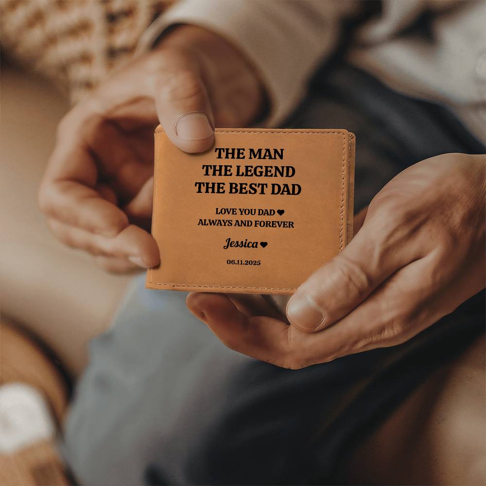 The Man, The Legend, The Best Dad | Personalized Kids Names | Leather Wallet | Great Father's Day Gift