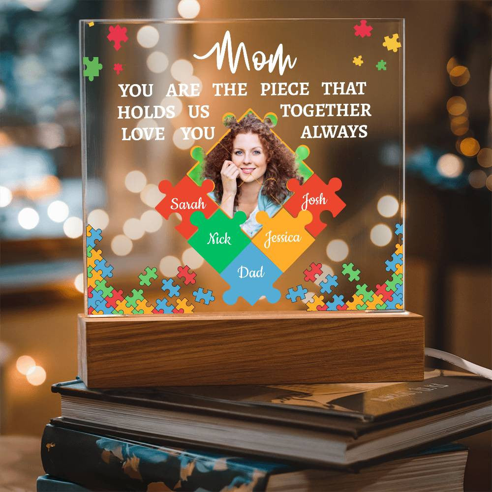 Personalized Name and Photo | Mom's Family Puzzle | Acrylic Square Plaque Night Light