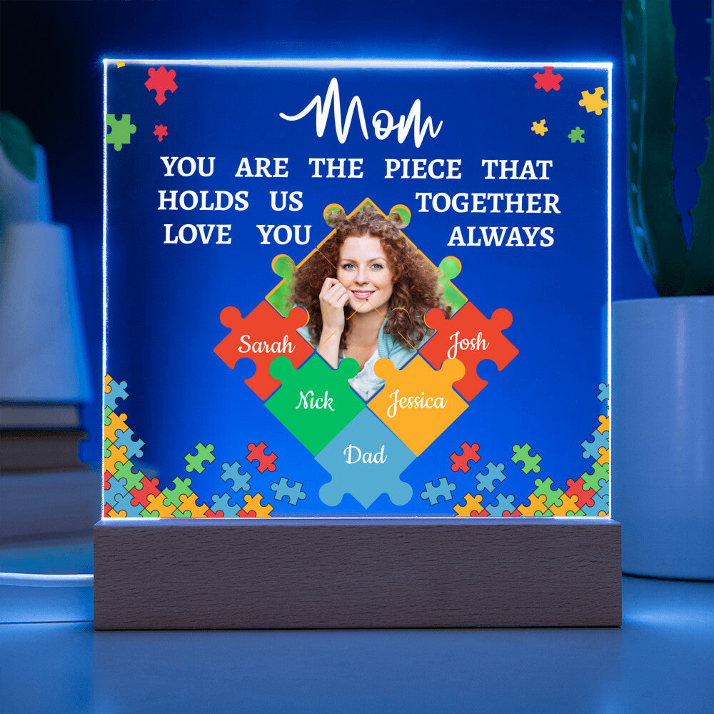 Personalized Name and Photo | Mom's Family Puzzle | Acrylic Square Plaque Night Light