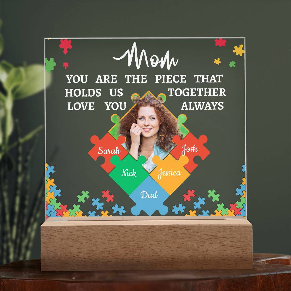 Personalized Name and Photo | Mom's Family Puzzle | Acrylic Square Plaque Night Light