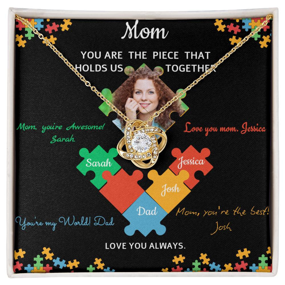 Personalized Name and Photo | Mom Puzzle Piece | Love Knot Necklace | 2 Style | with and without Signature