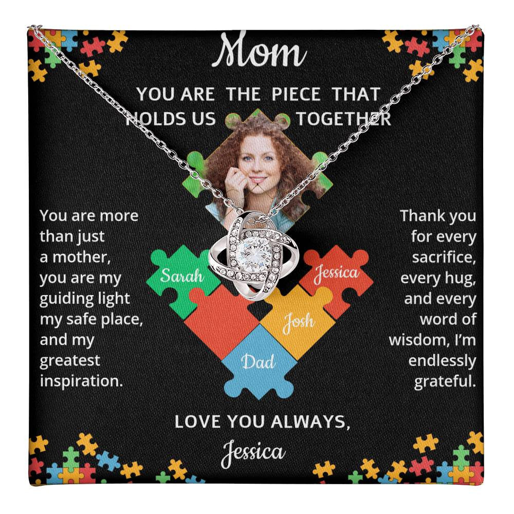 Personalized Name and Photo| Mom's Puzzle Piece | Love Knot Necklace