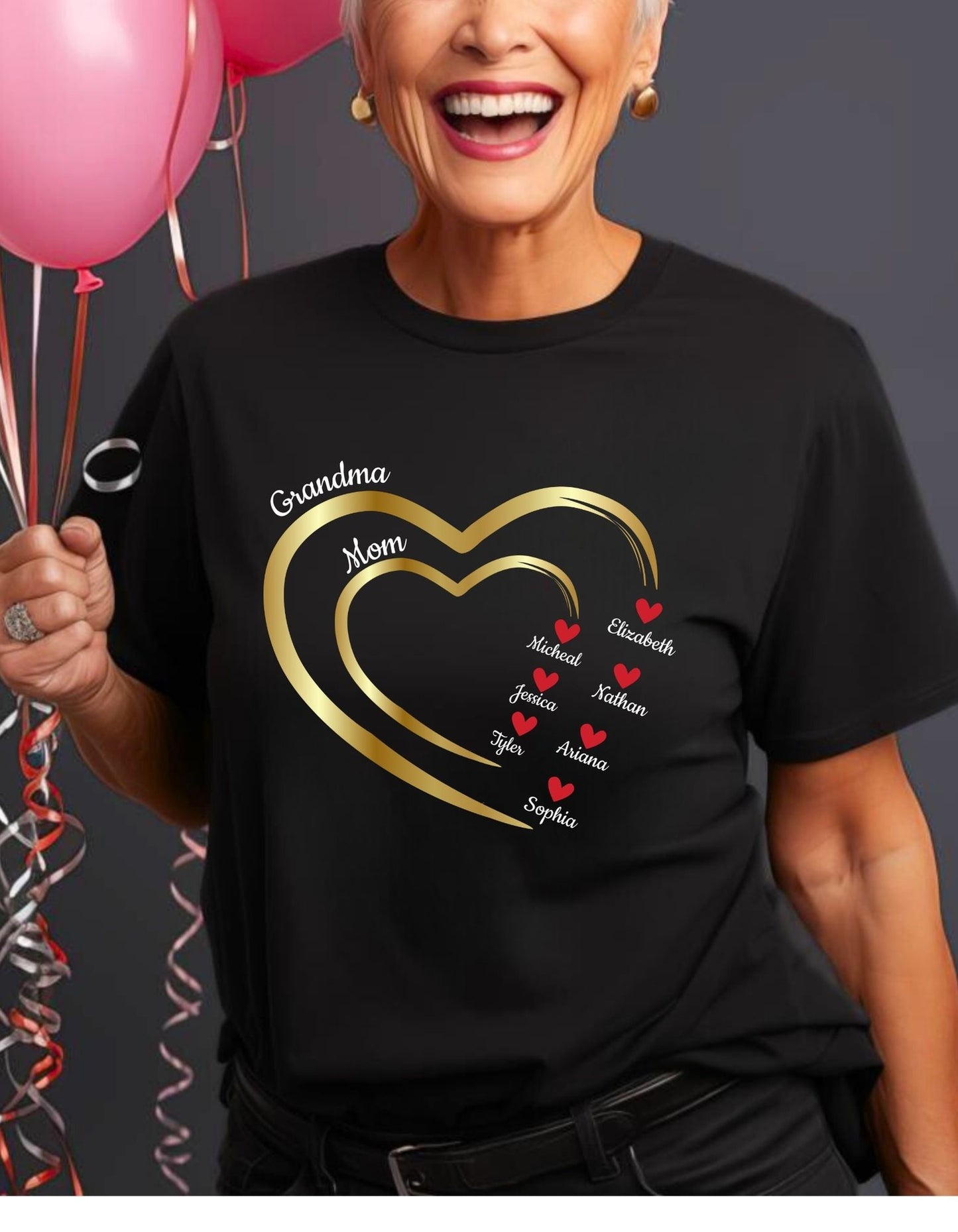 Mom-Grandma Hearts | Personalized Name | T-shirt