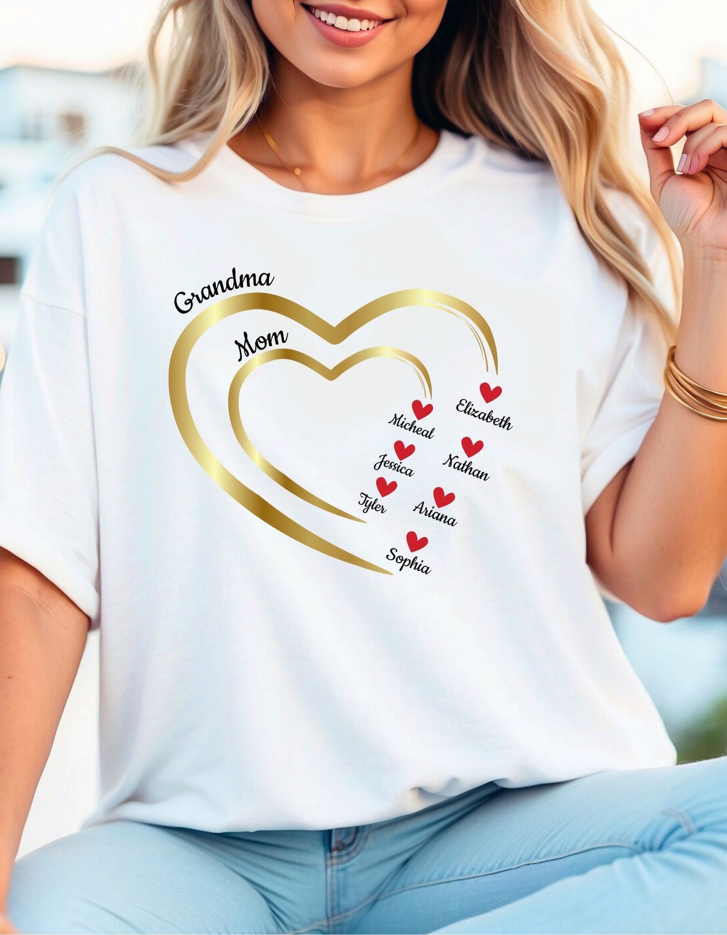 Mom-Grandma Hearts | Personalized Name | T-shirt