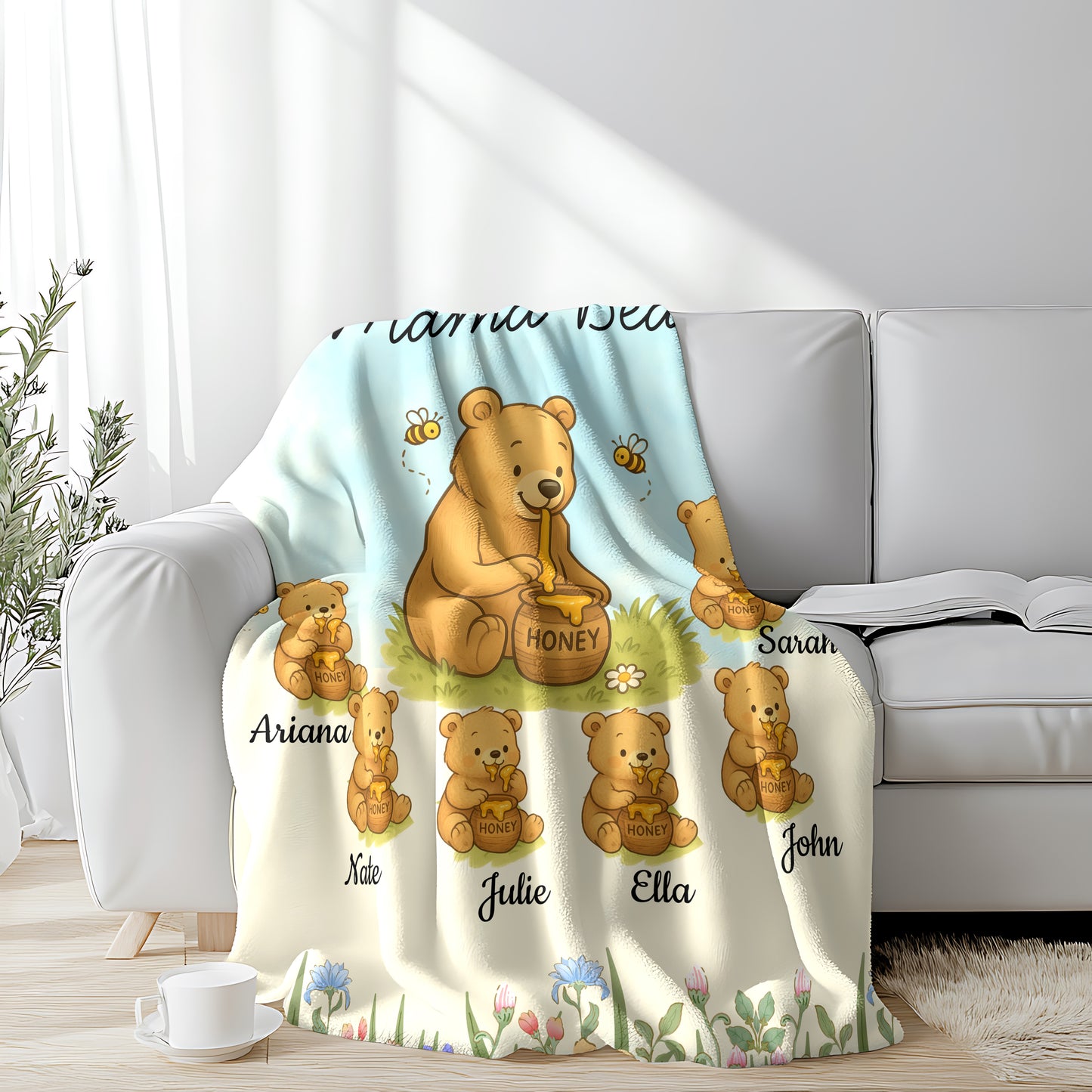 Personalized Mama Bear Sunny Meadow | Blanket | Up To 6 Child's Name | Great for Mother's Day, Birthday, Anniversary