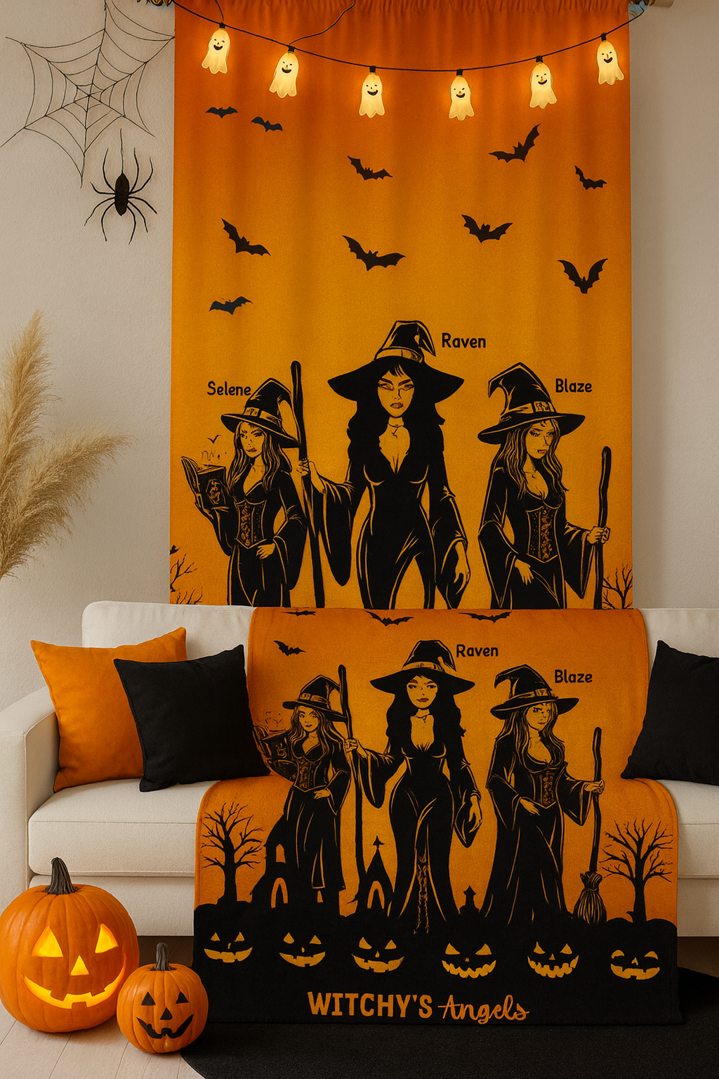 Witchy's Angels | Halloween | Witch thrown Blanket for Couch Sofa Bed Chair Decor