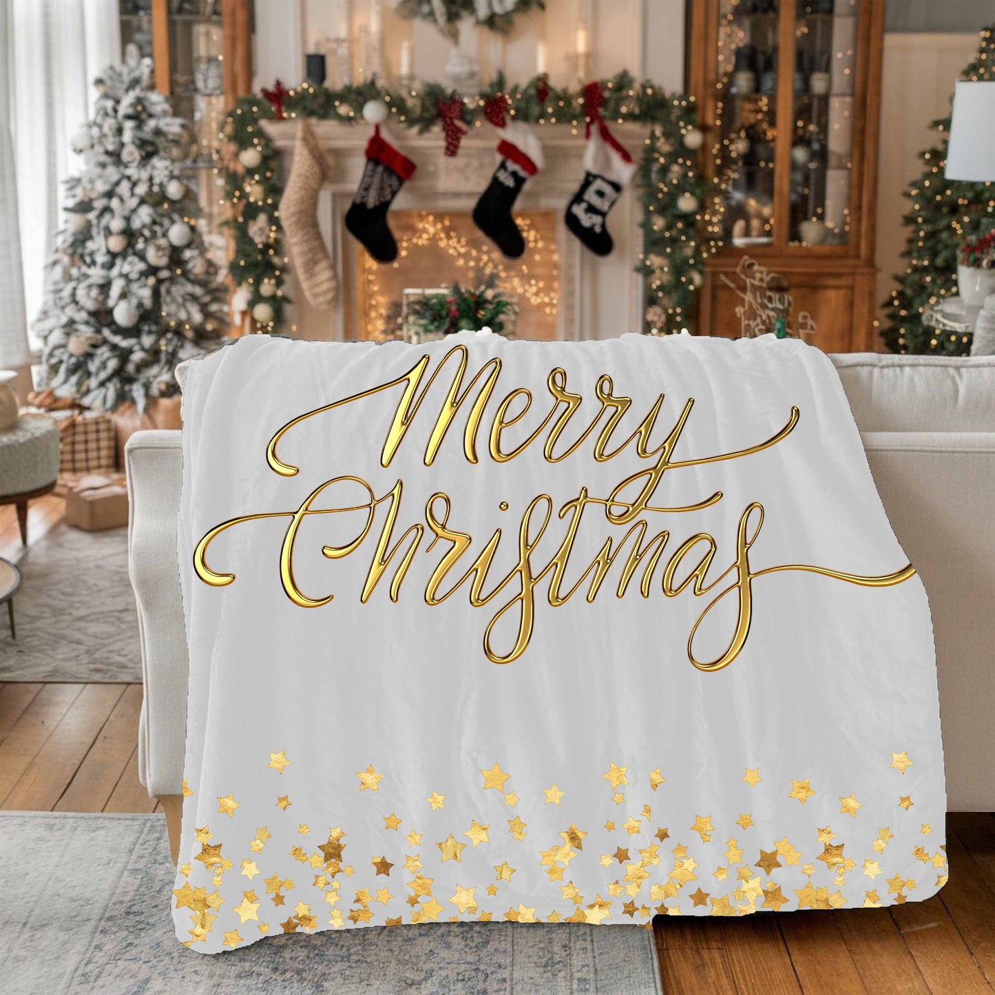 Merry Christmas | Black & Gold | Blanket