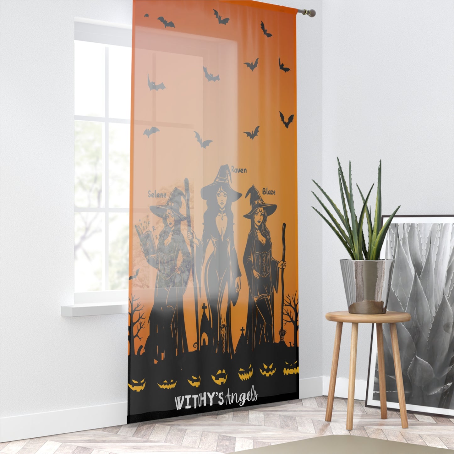 Witchy's Angels | Halloween Decor | Spooky Season | Sheer Window Curtain