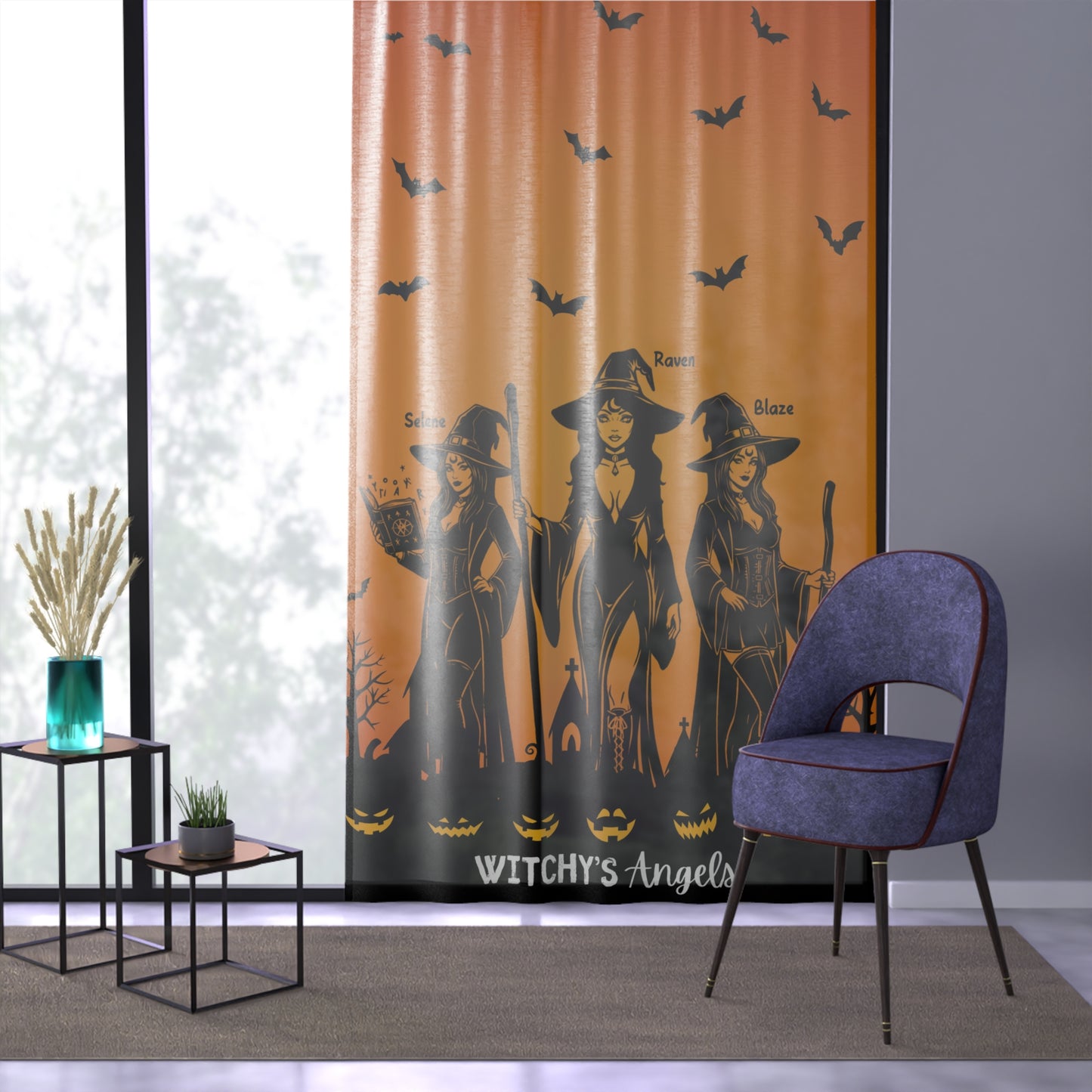 Witchy's Angels | Halloween Decor | Spooky Season | Sheer Window Curtain